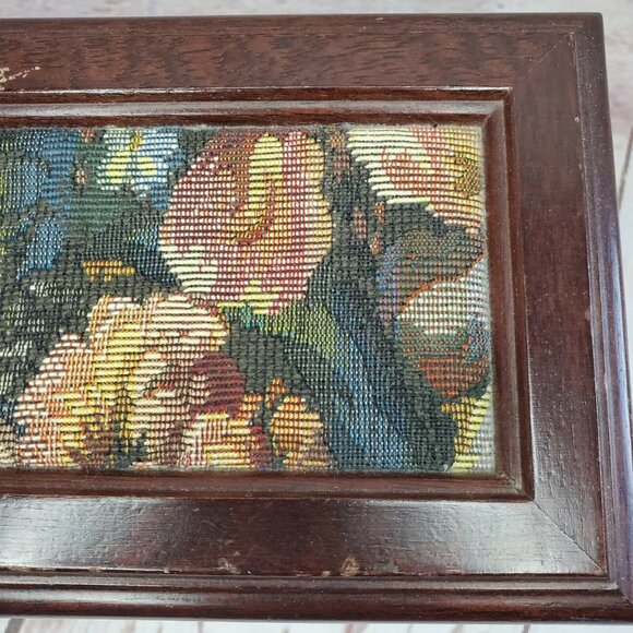 Vintage Brocade Fabric Velvet Lining Mirror 2 Tier Wooden Ring & Jewelry Box - Picture 12 of 12